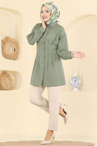 moda selvim Shirt 500ASN888 Khaki - Thumbnail