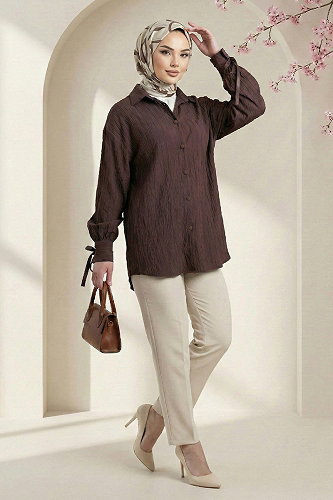moda selvim قميص بني 5218NFC915-M - Thumbnail