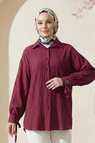 moda selvim قميص خمري 5218NFC915-M - Thumbnail