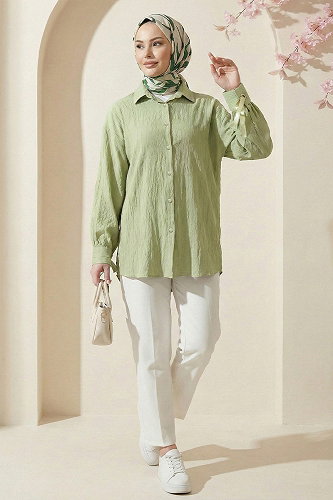 moda selvim قميص أخضر عشبي فاتح 5218NFC915-M - Thumbnail