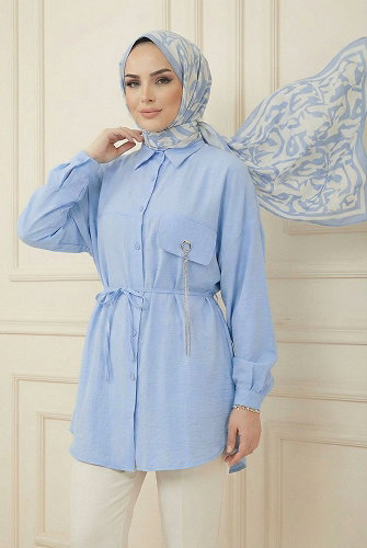 moda selvim قميص أزرق فاتح 5336NFC915-M - Thumbnail