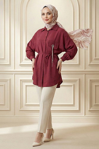 moda selvim Shirt 5336NFC915-M Burgundy - Thumbnail