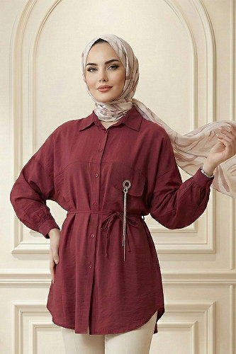 moda selvim قميص خمري 5336NFC915-M - Thumbnail