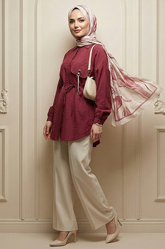 moda selvim قميص خمري 5336NFC915-M - Thumbnail