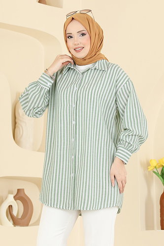 moda selvim قميص أخضر عشبي 8037TEG847 - Thumbnail