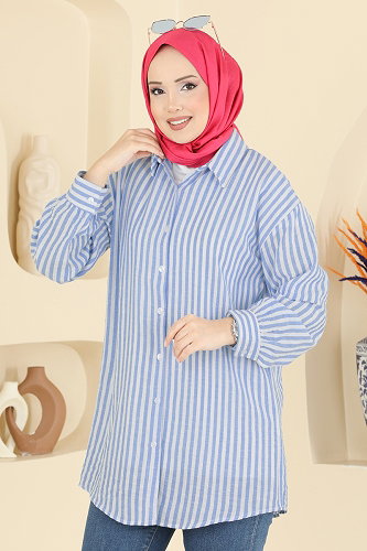 moda selvim Shirt 8037TEG847 Baby Blue - Thumbnail