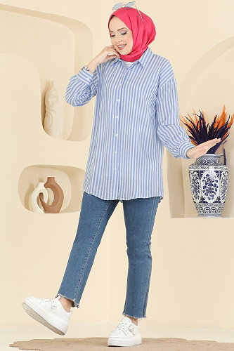 moda selvim قميص أزرق فاتح 8037TEG847 - Thumbnail