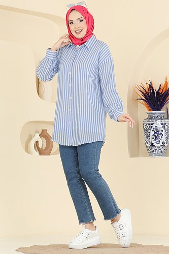 moda selvim قميص أزرق فاتح 8037TEG847 - Thumbnail
