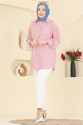 moda selvim قميص أحمر فاتح 8037TEG847 - Thumbnail