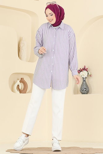 moda selvim Shirt 8037TEG847 Lilac - Thumbnail