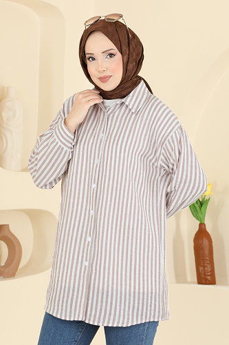 moda selvim قميص بيج 8037TEG847 - Thumbnail