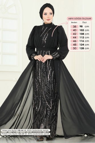 moda selvim Şifon Pelerinli Tesettür Abiye 6631YG95 Siyah - Thumbnail