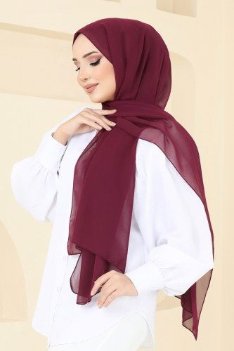 moda selvim Şifon Şal Serisi PL3006 Bordo - Thumbnail