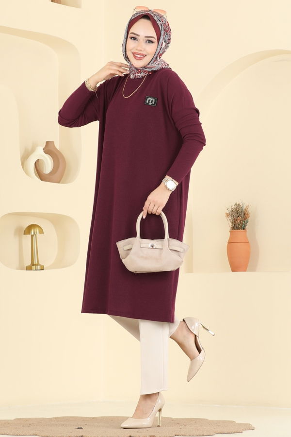 Modaselvim Tunik Şık Armalı Burgu Tunik 195BO429 Bordo