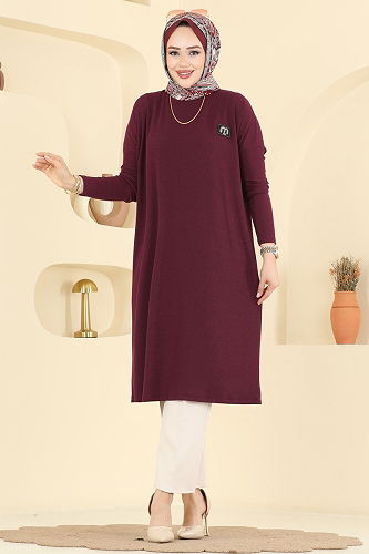 moda selvim Şık Armalı Burgu Tunik 195BO429 Bordo - Thumbnail