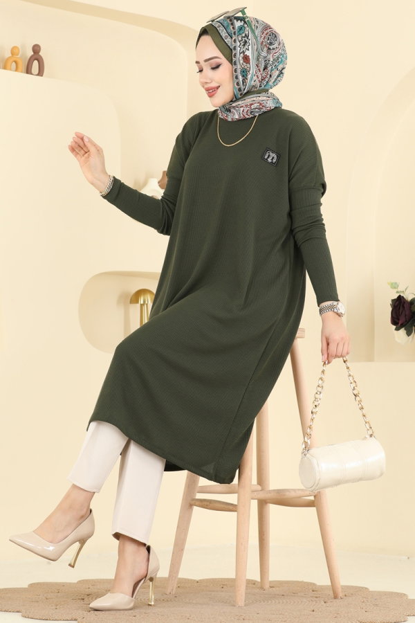 Modaselvim Tunik Şık Armalı Burgu Tunik 195BO429 Haki