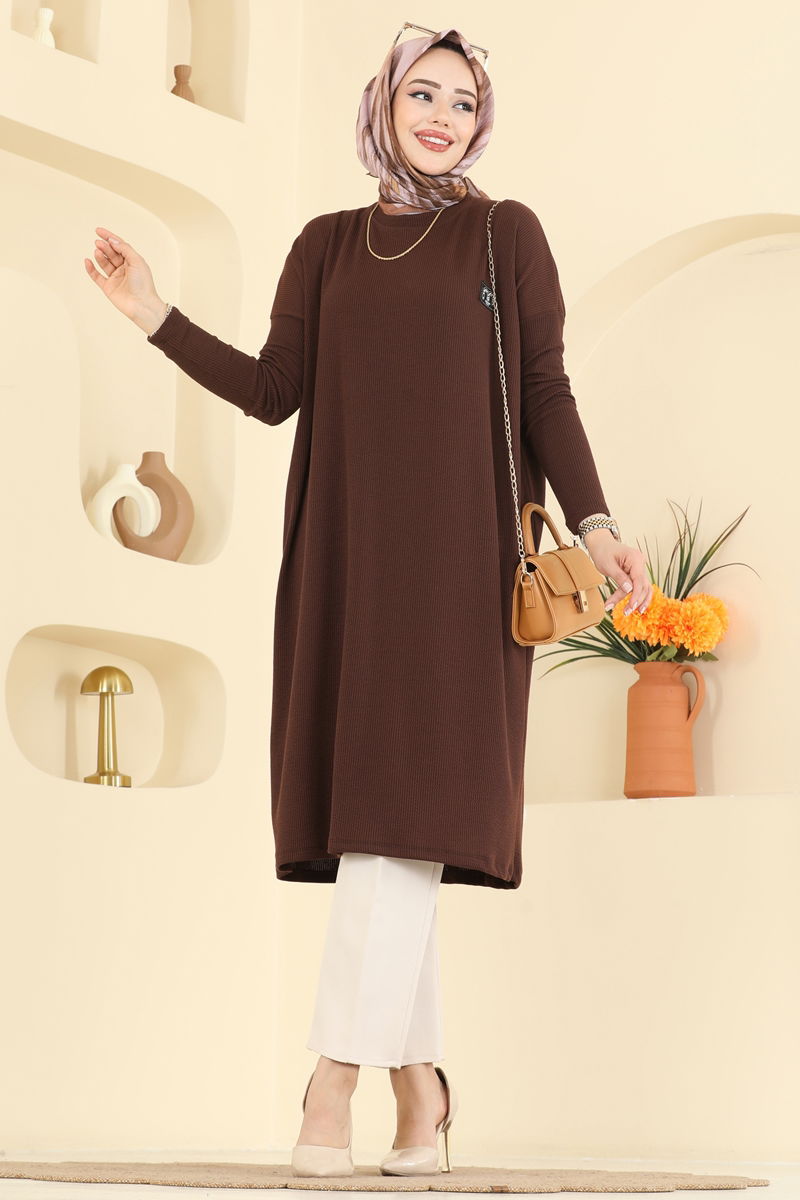 Şık Armalı Burgu Tunik 195BO429 Kahve