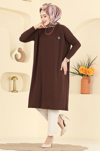 moda selvim Şık Armalı Burgu Tunik 195BO429 Kahve - Thumbnail