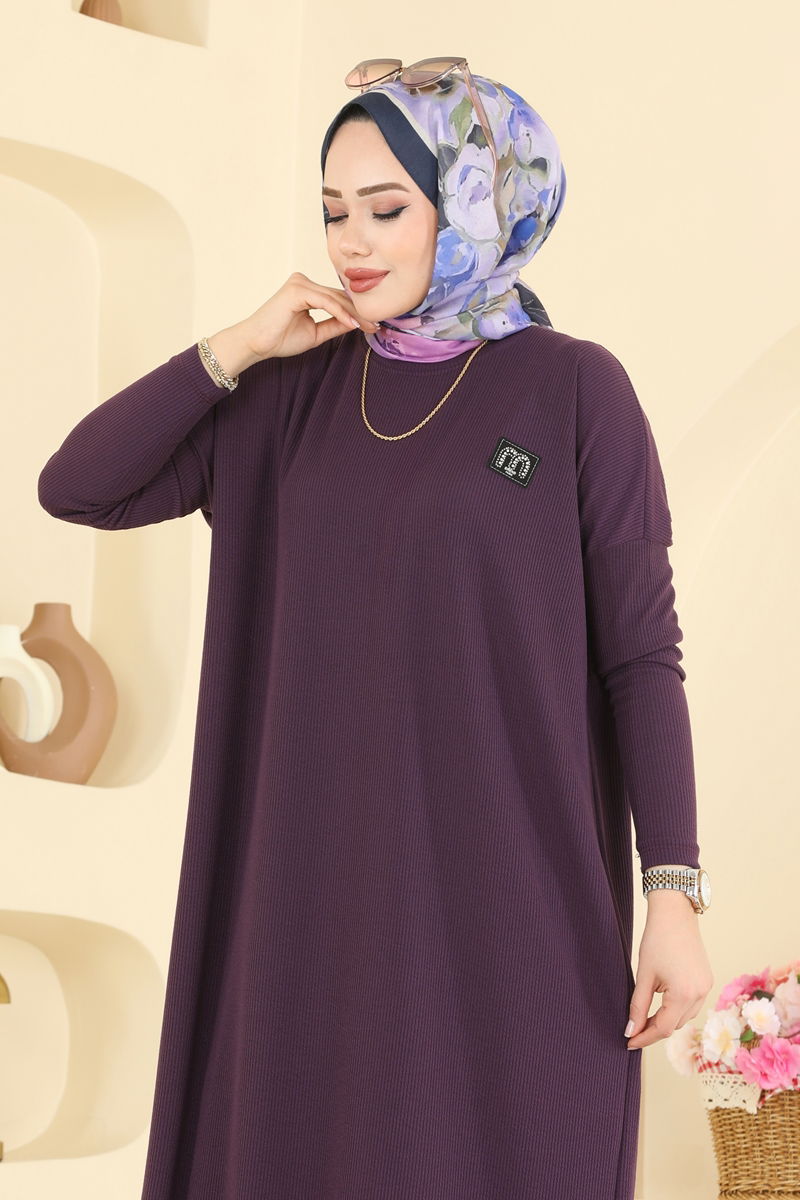 Şık Armalı Burgu Tunik 195BO429 Mürdüm