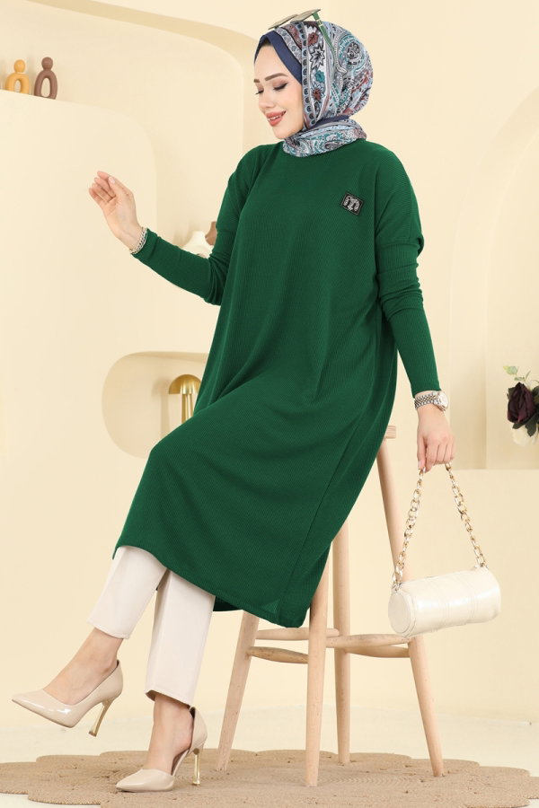 Modaselvim Tunik Şık Armalı Burgu Tunik 195BO429 Zümrüt