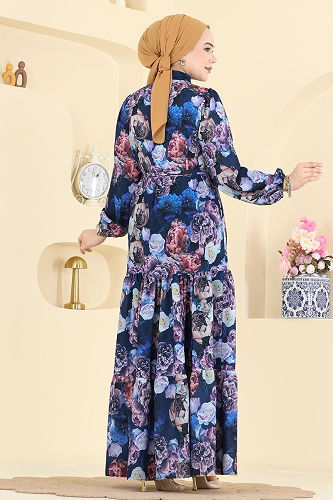 moda selvim Şık Bahar Işıltılı Elbise 4462BRZ597 Desen2 Laci - Thumbnail