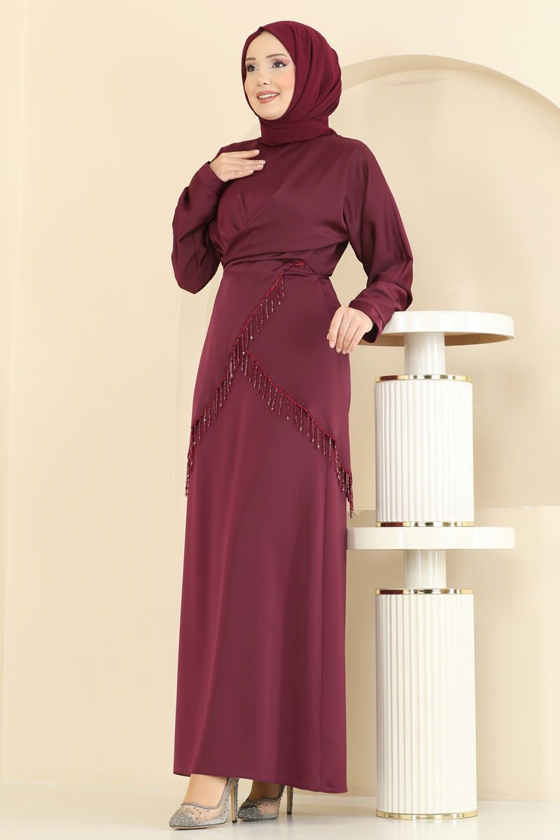 Şık Bluzlu Saten Takım 6274BSK463 Bordo