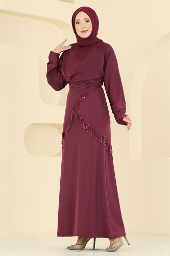 moda selvim Şık Bluzlu Saten Takım 6274BSK463 Bordo - Thumbnail