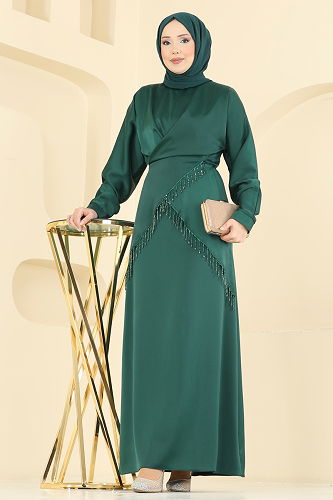 moda selvim Şık Bluzlu Saten Takım 6274BSK463 Zümrüt - Thumbnail