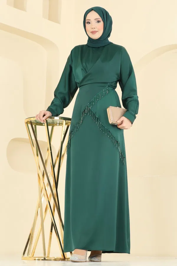 Modaselvim Kombin Şık Bluzlu Saten Takım 6274BSK463 Zümrüt