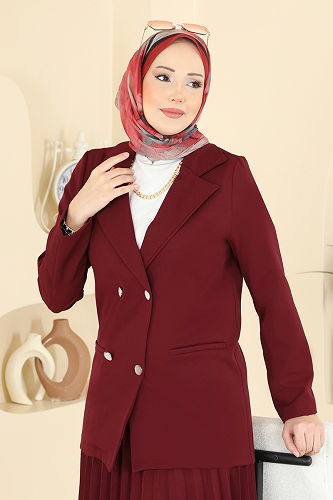 moda selvim Şık Düğmeli 2 li Takım 880ART1138 Bordo - Thumbnail