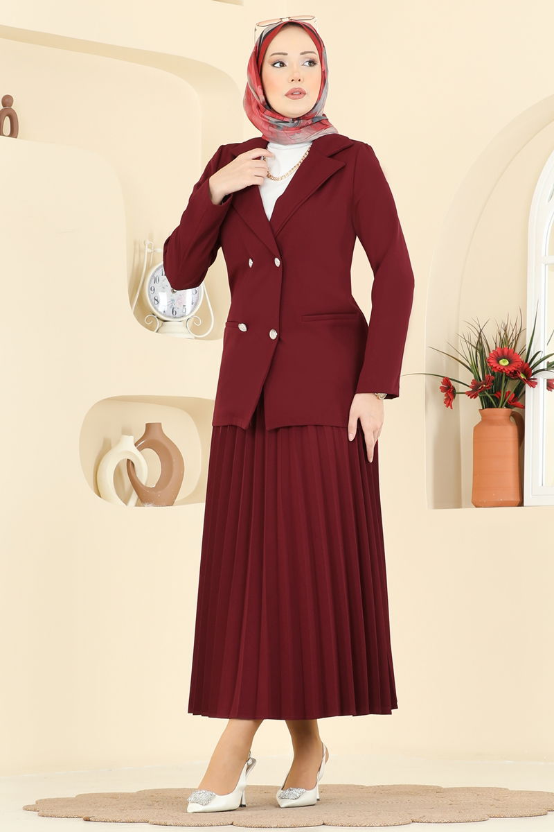Şık Düğmeli 2 li Takım 880ART1138 Bordo