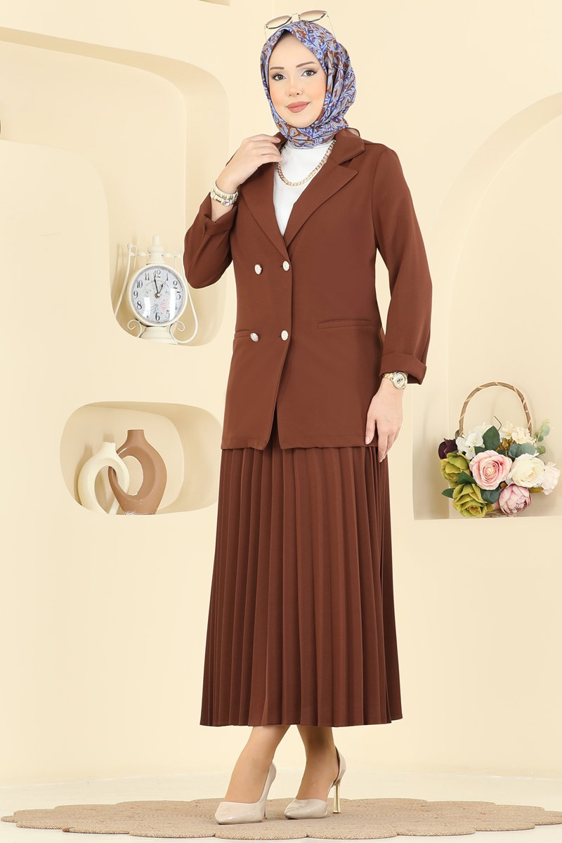 Şık Düğmeli 2 li Takım 880ART1138 Kahve
