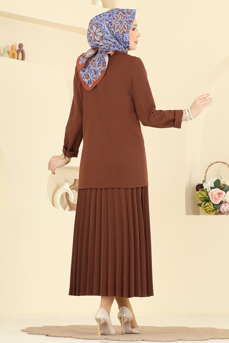コドモアテネ 150サイズセット　ブラウン Şık Düğmeli 2 li Takım 880ART1138 Kahve - Moda Selvim