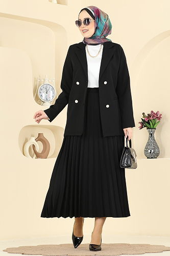 moda selvim Şık Düğmeli 2 li Takım 880ART1138 Siyah - Thumbnail