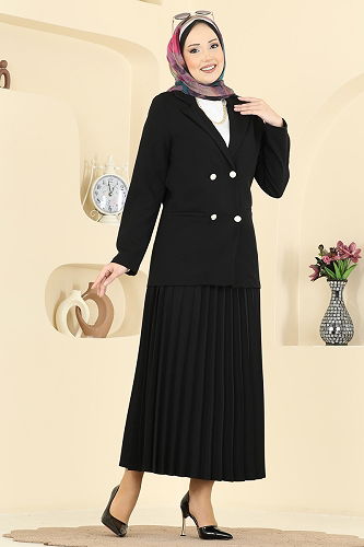moda selvim Şık Düğmeli 2 li Takım 880ART1138 Siyah - Thumbnail