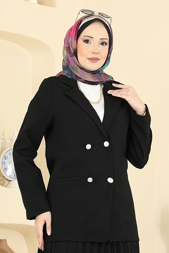 moda selvim Şık Düğmeli 2 li Takım 880ART1138 Siyah - Thumbnail