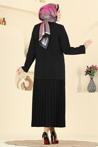 moda selvim Şık Düğmeli 2 li Takım 880ART1138 Siyah - Thumbnail