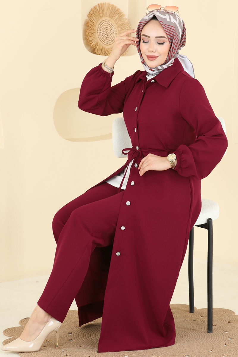 Şık Düğmeli Dabıl Takım 2773SL432 Bordo