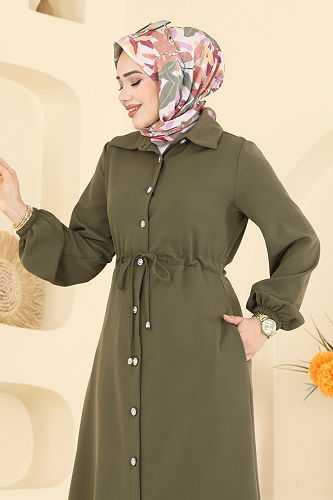 moda selvim Şık Düğmeli Dabıl Takım 2773SL432 Haki - Thumbnail