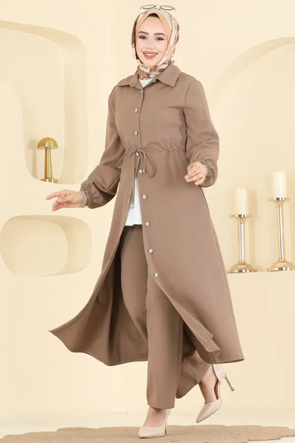 Modaselvim Kombin Şık Düğmeli Dabıl Takım 2773SL432 Koyu Vizyon