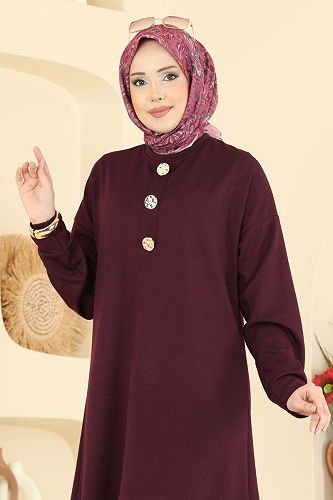 moda selvim Şık Düğmeli Modal Takım 2787AYD574 Bordo - Thumbnail