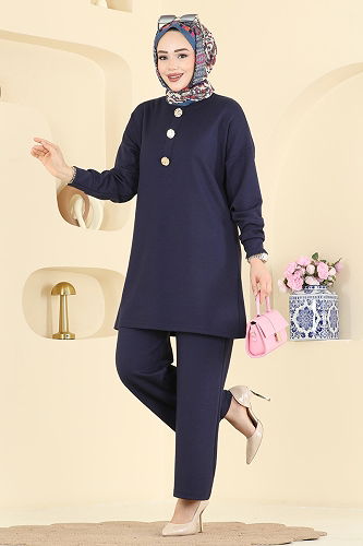 moda selvim Şık Düğmeli Modal Takım 2787AYD574 Laci - Thumbnail