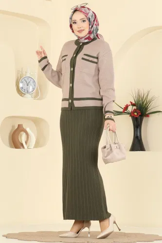 M.T. - Şık Hırkalı Triko Takım 1355MT581 Haki&Vizyon