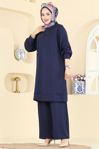 moda selvim Şık Nakışlı İkili Takım 2606TPK1167 Laci - Thumbnail