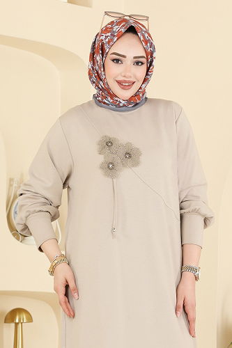 moda selvim Şık Nakışlı İkili Takım 2606TPK1167 Taş - Thumbnail