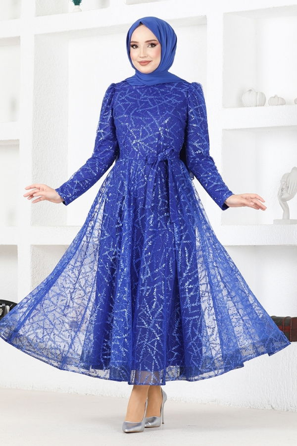 Modaselvim NET 20%+20% DISCOUNT IN THE CARD Silvery Hijab Evening Dress YGS6421-M Saks