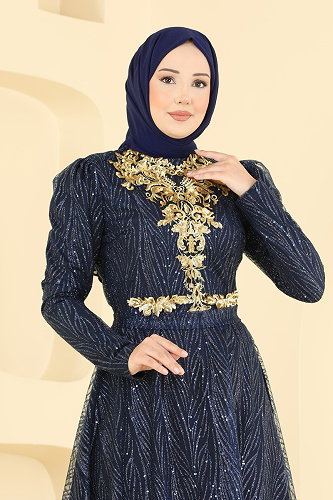 moda selvim Sim Detaylı Tül Abiye 5777EDF311 Laci - Thumbnail