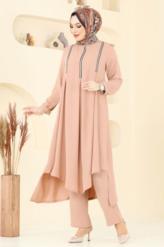 moda selvim Sim Şeritli Tesettür Takım PL9139 Açık Vizyon - Thumbnail