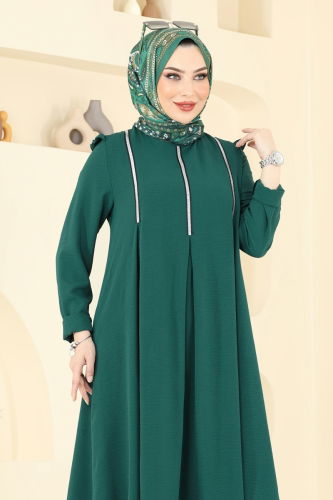 moda selvim Sim Şeritli Tesettür Takım PL9139 Zümrüt - Thumbnail
