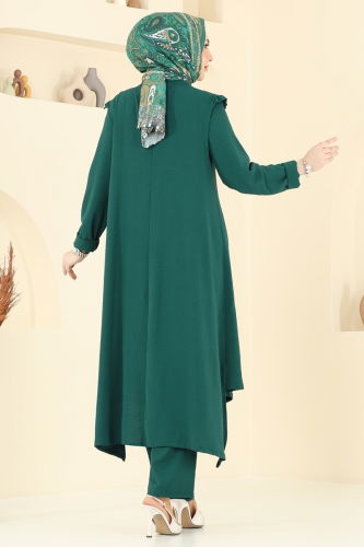 moda selvim Sim Şeritli Tesettür Takım PL9139 Zümrüt - Thumbnail